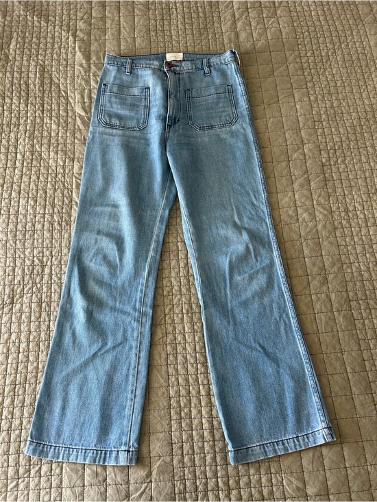 Doen Denim - Doen Light Blue High-Rise Wide Leg Jeans with Front Patch Pockets